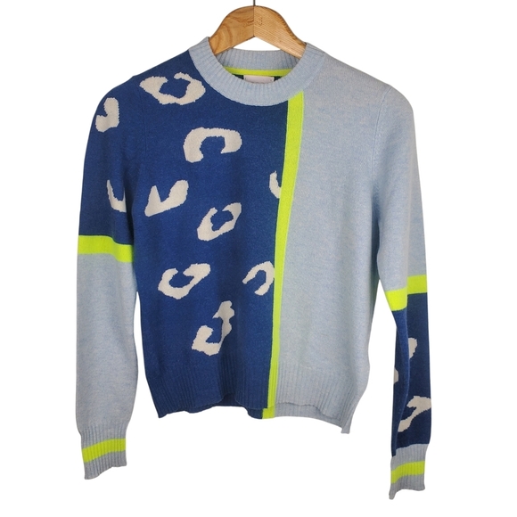 Brodie Cashmere Sweaters - Brodie Cashmere "Wild Casi" Leopard Colorblock Sweater - 100% Cashmere. SM. #241